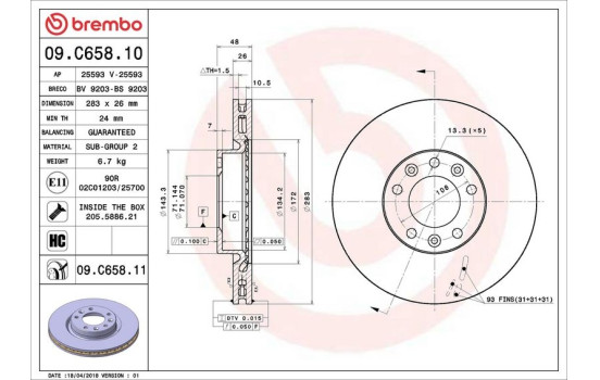 Disque de frein COATED DISC LINE 09.C658.11 Brembo, Image 3