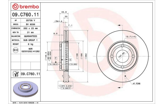 Disque de frein COATED DISC LINE 09.C760.11 Brembo, Image 3