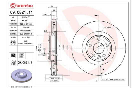 Disque de frein COATED DISC LINE 09.C821.11 Brembo