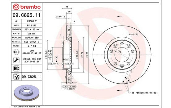 Disque de frein COATED DISC LINE 09.C825.11 Brembo, Image 2