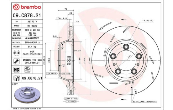 Disque de frein COATED DISC LINE 09.C878.21 Brembo