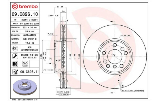 Disque de frein COATED DISC LINE 09.C896.11 Brembo, Image 2
