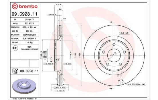 Disque de frein COATED DISC LINE 09.C928.11 Brembo