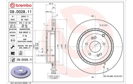 Disque de frein COATED DISC LINE 09.D028.11 Brembo
