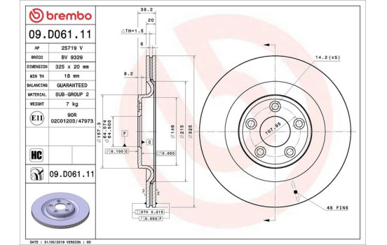 Disque de frein COATED DISC LINE 09.D061.11 Brembo, Image 2