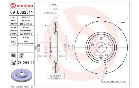 Disque de frein COATED DISC LINE 09.D062.11 Brembo