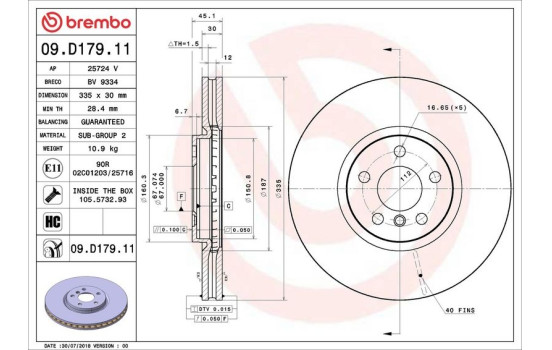 Disque de frein COATED DISC LINE 09.D179.11 Brembo