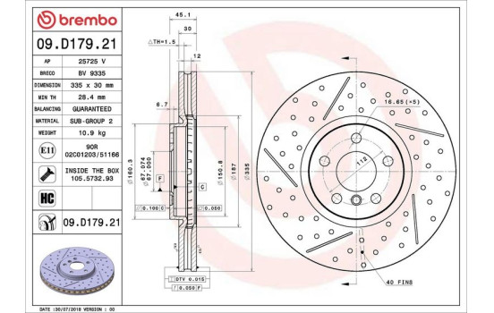 Disque de frein COATED DISC LINE 09.D179.21 Brembo