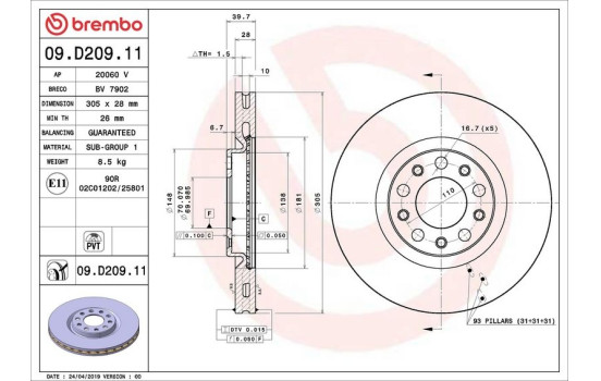 Disque de frein COATED DISC LINE 09.D209.11 Brembo