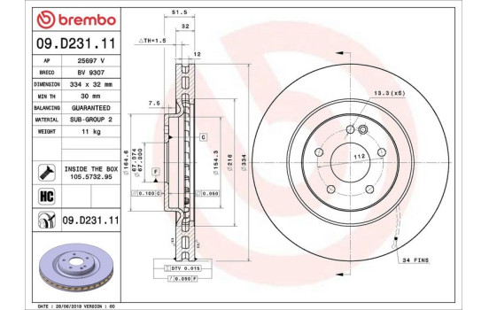 Disque de frein COATED DISC LINE 09.D231.11 Brembo