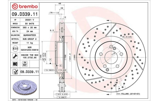 Disque de frein COATED DISC LINE 09.D339.11 Brembo