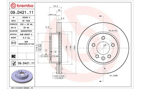 Disque de frein COATED DISC LINE 09.D421.11 Brembo, Image 2