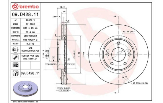 Disque de frein COATED DISC LINE 09.D428.11 Brembo