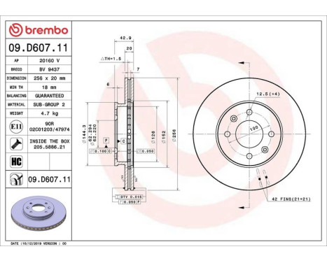 Disque de frein COATED DISC LINE 09.D607.11 Brembo