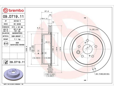 Disque de frein COATED DISC LINE 09.D719.11 Brembo