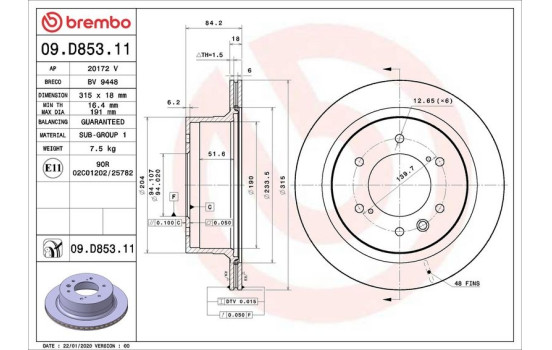 Disque de frein COATED DISC LINE 09.D853.11 Brembo, Image 2