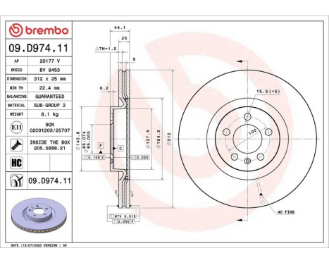 Disque de frein COATED DISC LINE 09.D974.11 Brembo