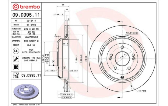 Disque de frein COATED DISC LINE 09.D995.11 Brembo