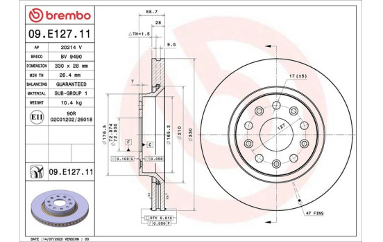 Disque de frein COATED DISC LINE 09.E127.11 Brembo