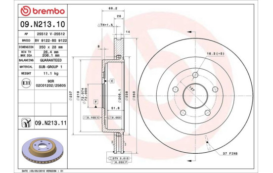 Disque de frein COATED DISC LINE 09.N213.11 Brembo, Image 2