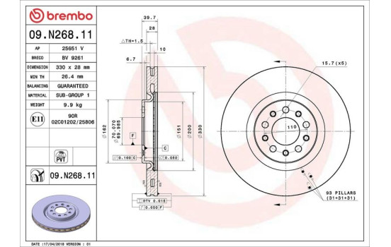Disque de frein COATED DISC LINE 09.N268.11 Brembo