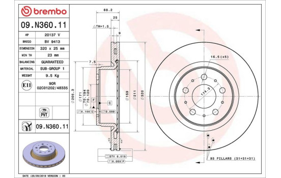Disque de frein COATED DISC LINE 09.N360.11 Brembo