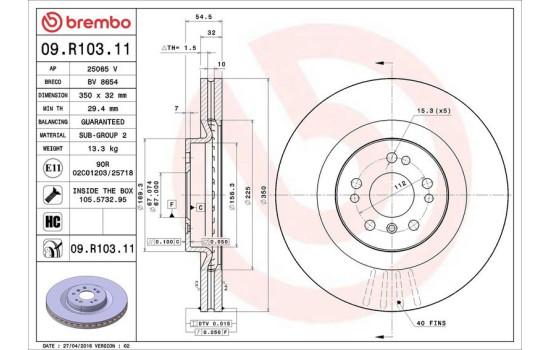 Disque de frein COATED DISC LINE 09.R103.11 Brembo, Image 3