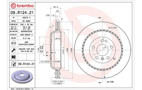 Disque de frein COATED DISC LINE 09.R124.21 Brembo, Image 3