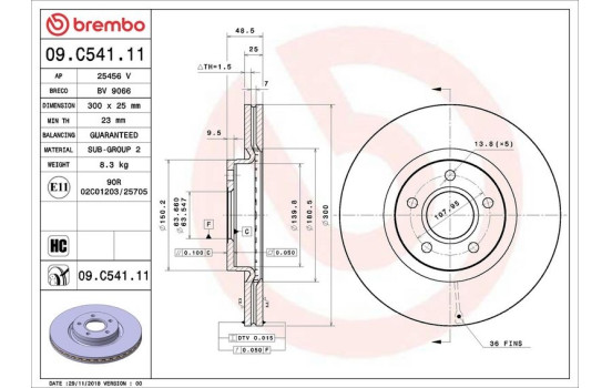 Disque de frein COATED DISC LINE 09C54111 Brembo, Image 2