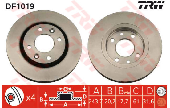 Disque de frein DF1019 TRW