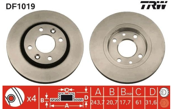 Disque de frein DF1019 TRW, Image 2