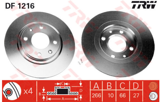 Disque de frein DF1216 TRW