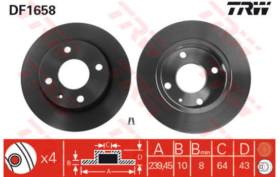 Disque de frein DF1658 TRW