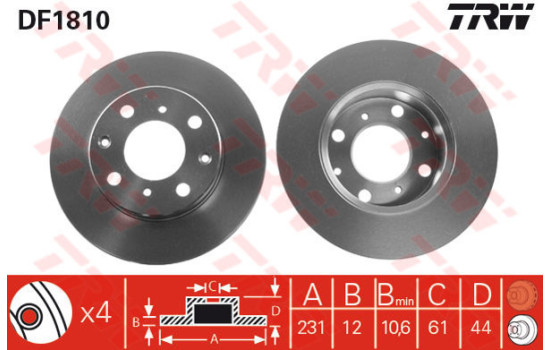 Disque de frein DF1810 TRW