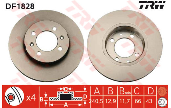 Disque de frein DF1828 TRW