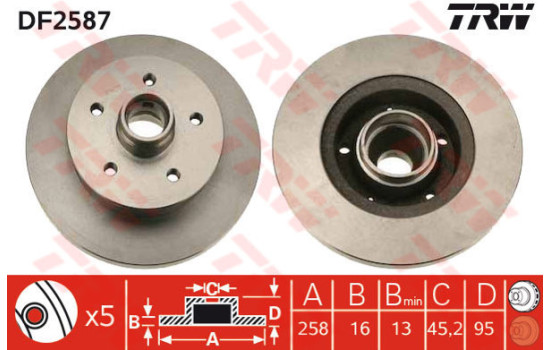 Disque de frein DF2587 TRW