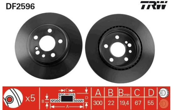 Disque de frein DF2596 TRW