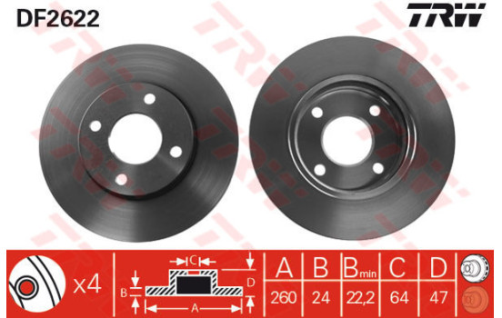 Disque de frein DF2622 TRW
