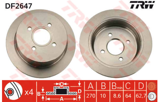 Disque de frein DF2647 TRW