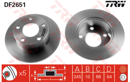 Disque de frein DF2651 TRW