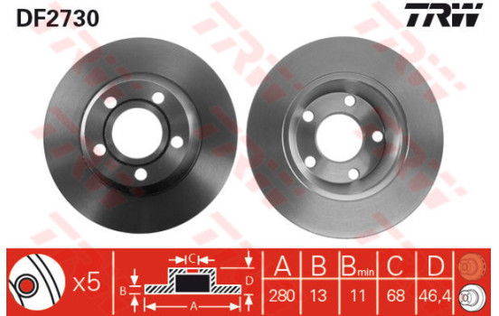 Disque de frein DF2730 TRW