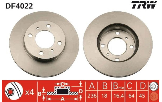 Disque de frein DF4022 TRW, Image 2