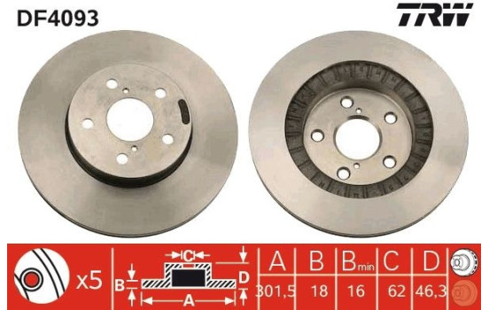 Disque de frein DF4093 TRW, Image 2