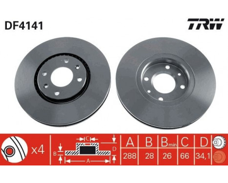 Disque de frein DF4141 TRW, Image 2