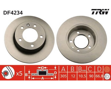 Disque de frein DF4234 TRW, Image 2