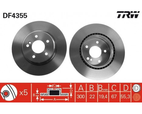 Disque de frein DF4355 TRW, Image 2