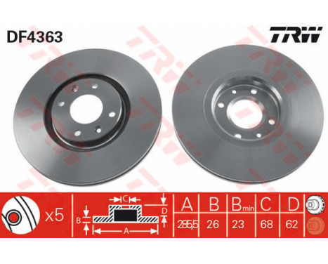 Disque de frein DF4363 TRW