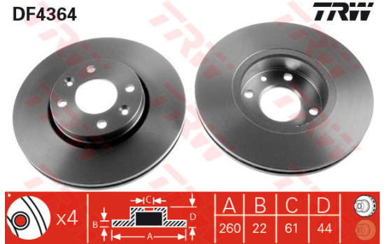 Disque de frein DF4364 TRW