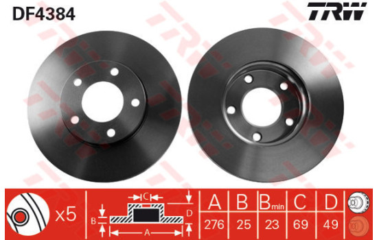 Disque de frein DF4384 TRW