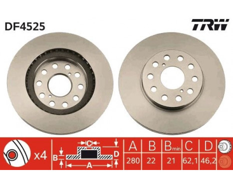 Disque de frein DF4525 TRW